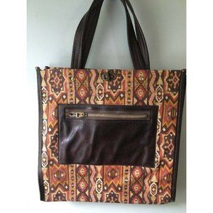vintage vinyl small tote bag kilim pattern double strap boho ethnic
